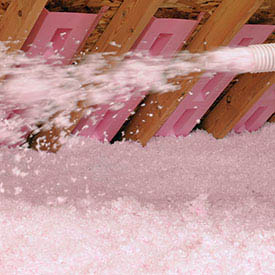 attic blown in pink insulation